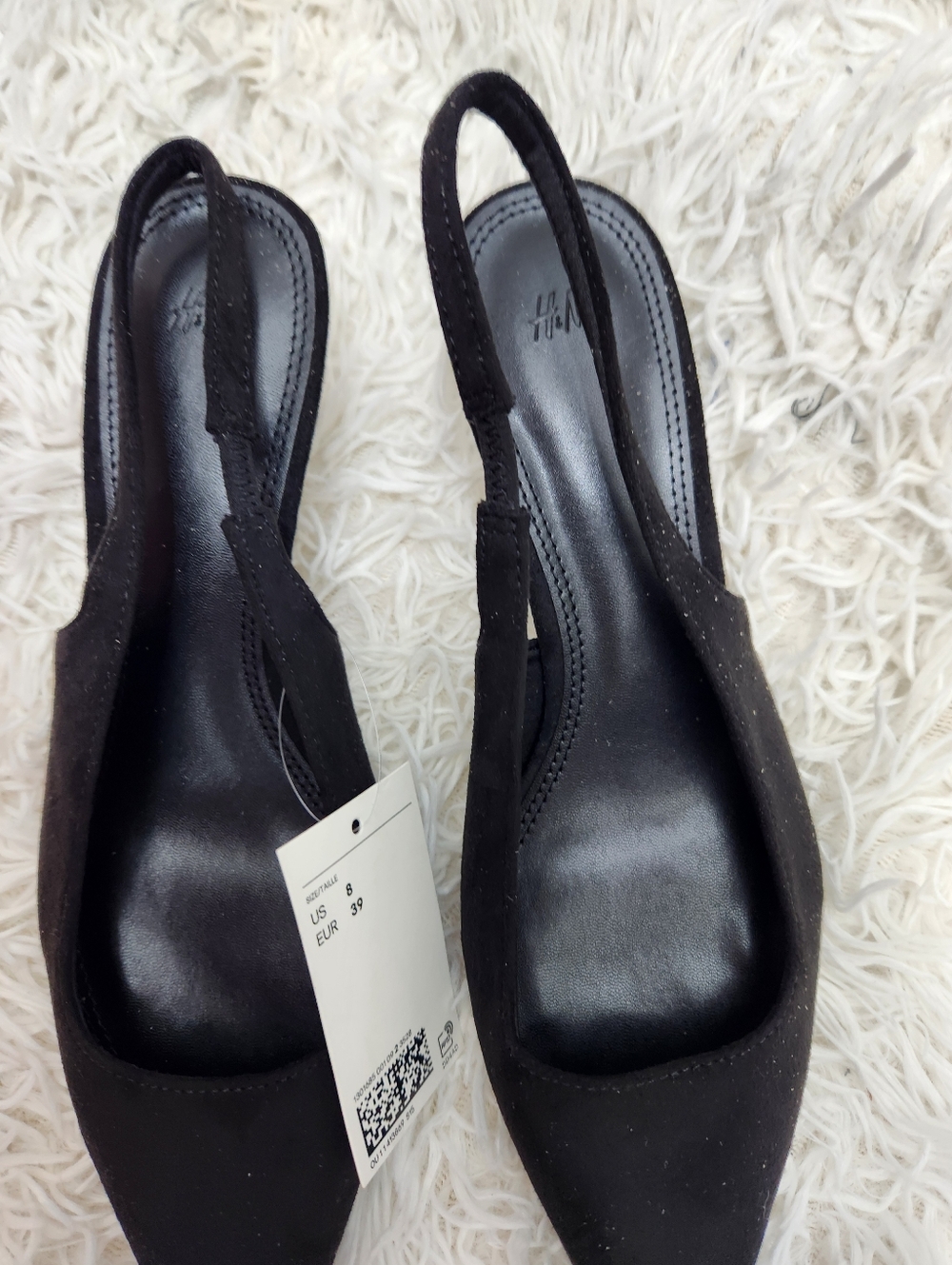 H&M Pointed Toe Slingback Kitten Heels  Black Suede Style - Picture 2 of 6